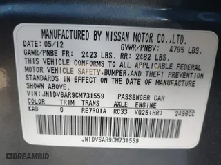 2012 Infiniti G25 Sedan x with VIN JN1DV6AR9CM731559, listed as a IAAI auction lot 41507459 with 106,823 mi miles. Bid and sale history available at carsss.com. Image 9.