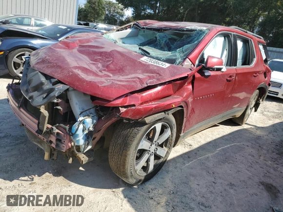 2020 Chevrolet Traverse LT z VIN 1GNERHKW3LJ244596, wystawiony jako Copart lot #58230105 z przebiegiem Nie podano mil oraz Szkoda całkowita • Salvage title. Historia ofert i sprzedaży dostępna na DreamBid. Obrazek 1.