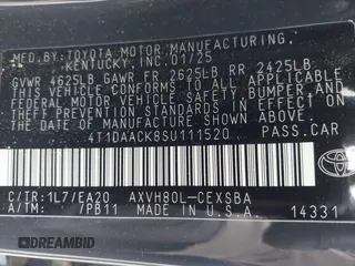 2025 Toyota Camry LE z VIN 4T1DAACK8SU111520, wystawiony jako IAAI lot #42045956 z przebiegiem 5 519 mil mil oraz . Historia ofert i sprzedaży dostępna na DreamBid. Obrazek 9.