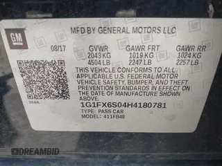 2017 Chevrolet Bolt EV Premier with VIN 1G1FX6S04H4180781, listed as a IAAI auction lot 42228857 with 152,133 mi miles and . Bid and sale history available at DreamBid. Image 9.