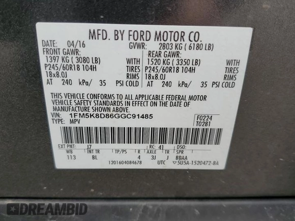 2016 Ford Explorer XLT with VIN 1FM5K8D86GGC91485, listed as a Copart auction lot 53047495 with 167,519 mi miles and Clean Title. Bid and sale history available at DreamBid. Image 13.