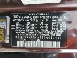 2016 Kia Sorento LX z VIN 5XYPG4A39GG061412, wystawiony jako Copart lot #57947885 z przebiegiem 134 381 mil mil oraz Szkoda całkowita • Salvage title. Historia ofert i sprzedaży dostępna na DreamBid. Obrazek 13.