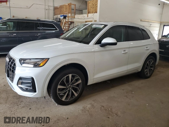 2021 Audi Q5 Premium Plus with VIN WA1BAAFY2M2085632, listed as a Copart auction lot 59836805 with 22,059 mi miles and Salvage title. Bid and sale history available at DreamBid. Image 1.