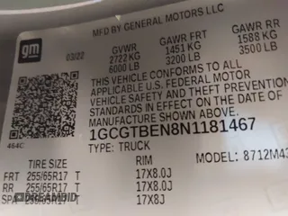 2022 Chevrolet Colorado 4WD Work Truck with VIN 1GCGTBEN8N1181467, listed as a IAAI auction lot 42411033 with 47,024 mi miles and . Bid and sale history available at DreamBid. Image 9.