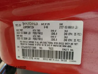 2006 Dodge Dakota SLT with VIN 1D7HW48N76S715000, listed as a Copart auction lot 87466974 with 155,484 mi miles and Salvage Title. Bid and sale history available at DreamBid. Image 15.