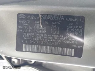 2009 Hyundai Santa Fe SE with VIN 5NMSH13E09H238457, listed as a IAAI auction lot 41867424 with 101,508 mi miles. Bid and sale history available at carsss.com. Image 9.