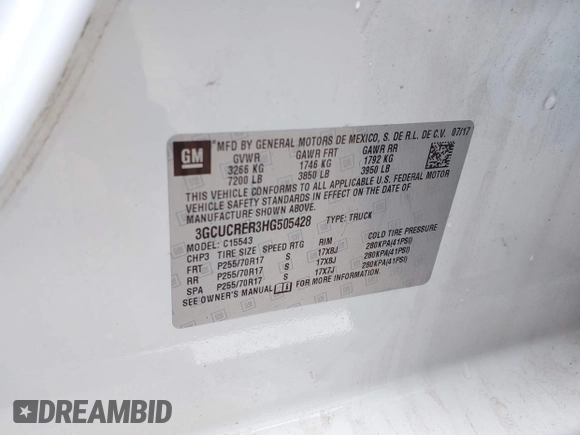 2017 Chevrolet Silverado 1500 LT with VIN 3GCUCRER3HG505428, listed as a IAAI auction lot 42113220 with 109,790 mi miles and . Bid and sale history available at DreamBid. Image 9.
