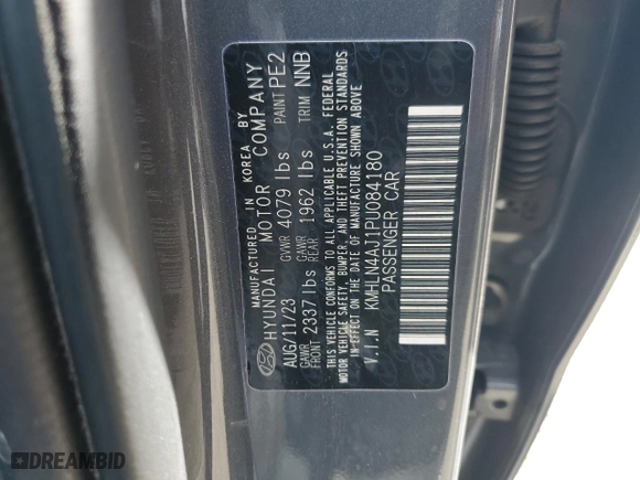 2023 Hyundai Elantra Hybrid Limited with VIN KMHLN4AJ1PU084180, listed as a Copart auction lot 46336045 with 48,344 mi miles and Salvage Title. Bid and sale history available at carsss.com. Image 15.