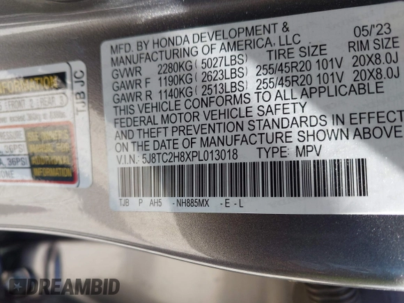 2023 Acura RDX Advance with VIN 5J8TC2H8XPL013018, listed as a IAAI auction lot 42102048 with 16,416 mi miles and . Bid and sale history available at DreamBid. Image 9.