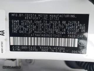 2022 Toyota Avalon Hybrid XLE with VIN 4T1AA1ABXNU015401, listed as a IAAI auction lot 41947755 with 52,867 mi miles. Bid and sale history available at carsss.com. Image 9.