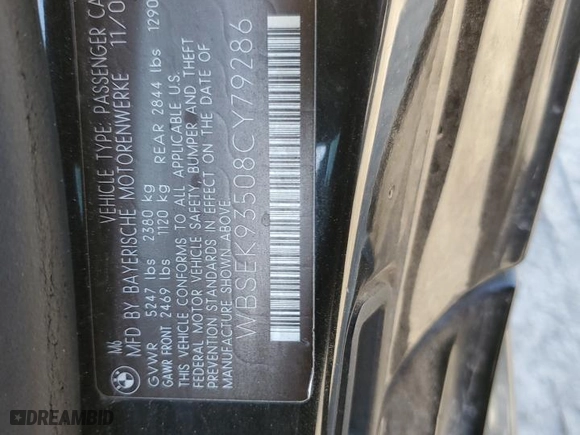 2008 BMW 6 Series M6 with VIN WBSEK93508CY79286, listed as a Copart auction lot 51989515 with 156,413 mi miles and Clean Title. Bid and sale history available at carsss.com. Image 12.