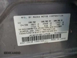 2008 Mazda Mazda3 i Touring Value with VIN JM1BK32F881147548, listed as a Copart auction lot 44523875 with Not Provided miles and Salvage Title. Bid and sale history available at carsss.com. Image 15.