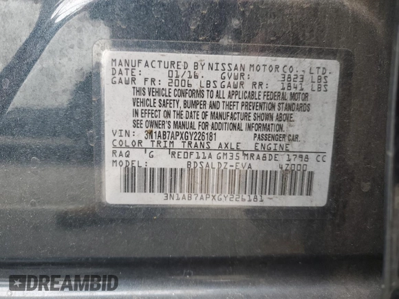 2016 Nissan Sentra SR with VIN 3N1AB7APXGY226181, listed as a Copart auction lot 55776945 with 126,328 mi miles and Salvage Title. Bid and sale history available at DreamBid. Image 12.