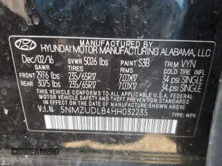 2017 Hyundai Santa Fe 2.4L z VIN 5NMZUDLB4HH032235, wystawiony jako Copart lot #49769775 z przebiegiem 102 655 mil mil oraz Szkoda całkowita • Salvage title. Historia ofert i sprzedaży dostępna na DreamBid. Obrazek 15.