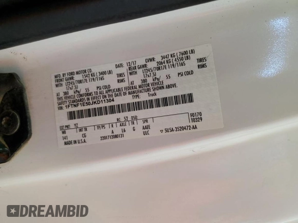 2018 Ford F-150 XL с VIN 1FTNF1E50JKD11304, выставлен на аукционе Copart как лот 62554565 с пробегом 145 430 миль миль и Чистый • Clean title. История ставок и продаж доступна на DreamBid. Изображение 13.