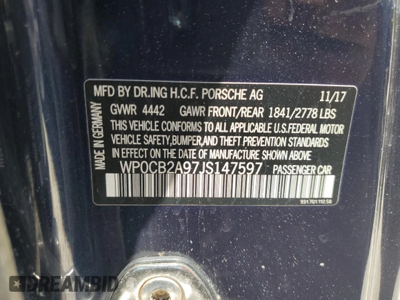 2018 Porsche 911 Carrera S with VIN WP0CB2A97JS147597, listed as a Copart auction lot 62872764 with 32,090 mi miles and Non Repairable. Bid and sale history available at carsss.com. Image 12.