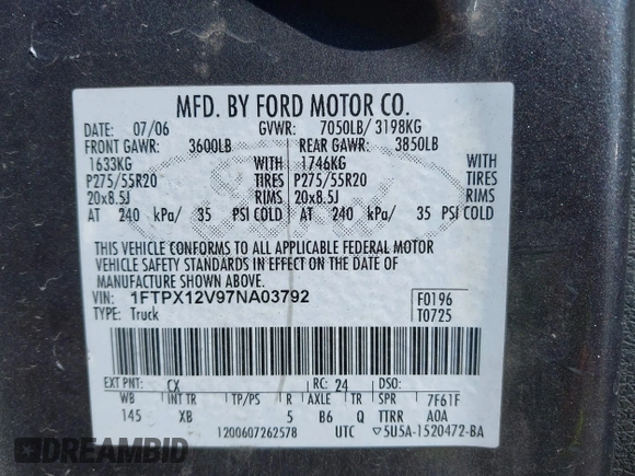 2007 Ford F-150 XL с VIN 1FTPX12V97NA03792, выставлен на аукционе IAAI как лот 40157316 с пробегом 207 355 миль миль и . История ставок и продаж доступна на DreamBid. Изображение 9.