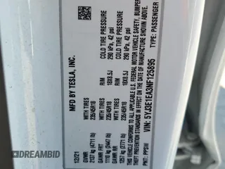 2022 Tesla Model 3 with VIN 5YJ3E1EA3NF125895, listed as a Copart auction lot 50042005 with 47,181 mi miles and Salvage Title. Bid and sale history available at DreamBid. Image 15.