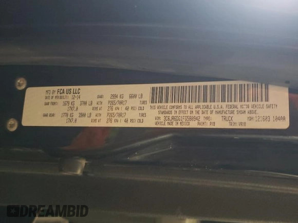 2015 Ram 1500 Tradesman with VIN 3C6JR6DG1FG580942, listed as a Copart auction lot 44526565 with 191,094 mi miles and Salvage title. Bid and sale history available at DreamBid. Image 12.