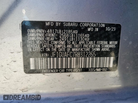 2024 Subaru Impreza Special Sports z VIN JF1GUAFC7R8312265, wystawiony jako Copart lot #49424405 z przebiegiem 23 086 mil mil oraz Szkoda całkowita • Salvage title. Historia ofert i sprzedaży dostępna na DreamBid. Obrazek 14.