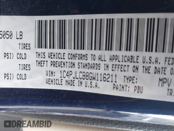 2016 Jeep Cherokee 75th Anniversary with VIN 1C4PJLCB8GW116211, listed as a IAAI auction lot 41509050 with 178,643 mi miles and . Bid and sale history available at DreamBid. Image 9.