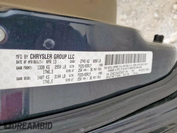2013 Chrysler Town & Country Touring L with VIN 2C4RC1CG4DR734357, listed as a Copart auction lot 53528215 with 146,680 mi miles and Salvage Title. Bid and sale history available at DreamBid. Image 13.
