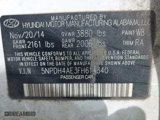2015 Hyundai Elantra Limited with VIN 5NPDH4AE3FH614340, listed as a IAAI auction lot 41909069 with 156,979 mi miles. Bid and sale history available at carsss.com. Image 9.