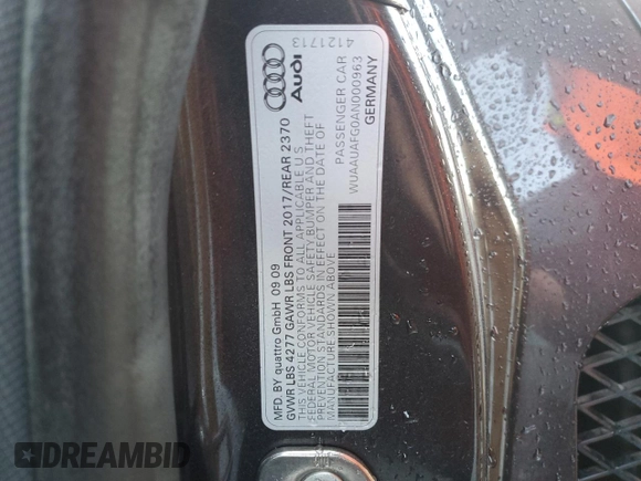 2010 Audi R8 z VIN WUAAUAFG0AN000963, wystawiony jako Copart lot #84955394 z przebiegiem 96 738 mil mil oraz Szkody całkowita. Historia ofert i sprzedaży dostępna na DreamBid. Obrazek 12.