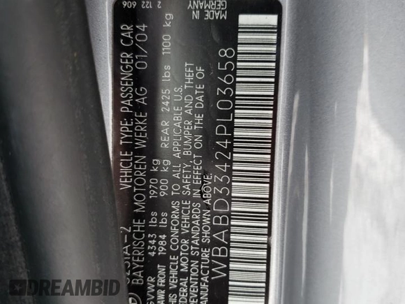 2004 BMW 3 Series 325Ci с VIN WBABD33424PL03658, выставлен на аукционе Copart как лот 45512775 с пробегом 161 991 миль миль и Списание • Salvage title. История ставок и продаж доступна на DreamBid. Изображение 14.