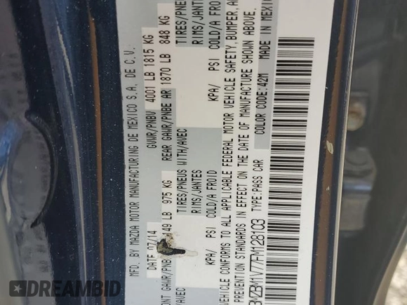 2015 Mazda 3 i Touring with VIN 3MZBM1V77FM128103, listed as a Copart auction lot 56156555 with 107,460 mi miles and Salvage Title. Bid and sale history available at DreamBid. Image 12.