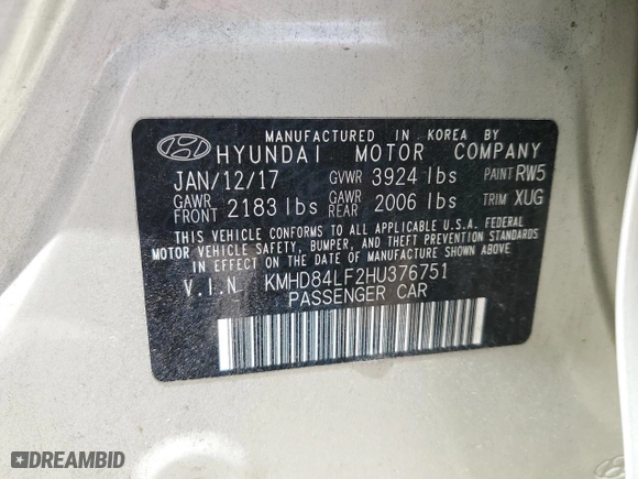 2017 Hyundai Elantra SE with VIN KMHD84LF2HU376751, listed as a Copart auction lot 51039955 with 137,453 mi miles and Salvage Title. Bid and sale history available at carsss.com. Image 12.