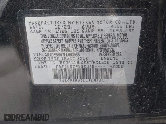 2020 Nissan Kicks S z VIN 3N1CP5BV7LL563586, wystawiony jako IAAI lot #42043567 z przebiegiem 66 727 mil mil oraz . Historia ofert i sprzedaży dostępna na DreamBid. Obrazek 9.
