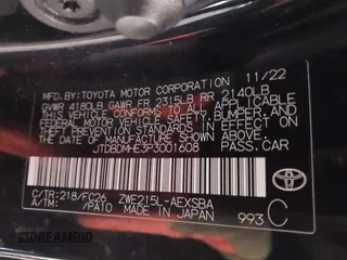 2023 Toyota Corolla Hybrid LE with VIN JTDBDMHE3P3001608, listed as a IAAI auction lot 41589154 with 58,632 mi miles. Bid and sale history available at carsss.com. Image 9.