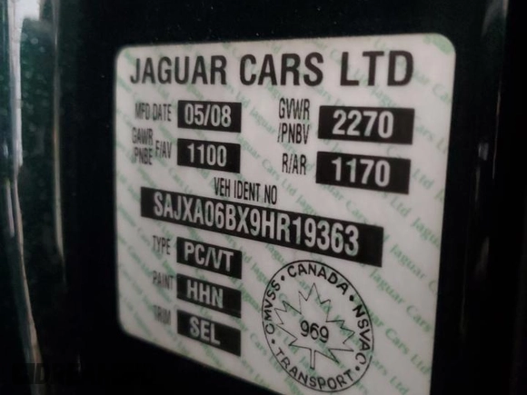 2009 Jaguar XF with VIN SAJXA06BX9HR19363, listed as a Copart auction lot 57354455 with 204,330 mi miles and Clean Title. Bid and sale history available at DreamBid. Image 12.