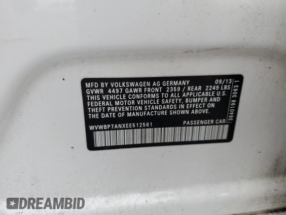 2014 Volkswagen CC Sport with VIN WVWBP7ANXEE512561, listed as a Copart auction lot 88355865 with 140,981 mi miles and Salvage Title. Bid and sale history available at carsss.com. Image 12.
