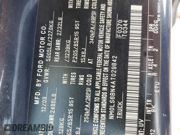 2010 Ford Transit Connect XLT z VIN NM0LS6BN4AT029842, wystawiony jako Copart lot #48741855 z przebiegiem 123 304 mil mil oraz Szkoda całkowita • Salvage title. Historia ofert i sprzedaży dostępna na DreamBid. Obrazek 12.