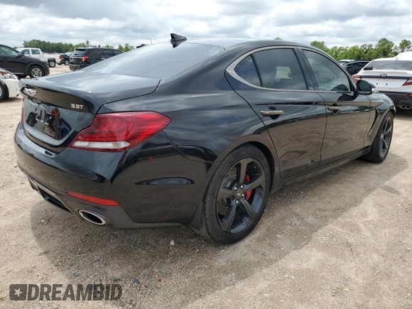 2021 Genesis G70 3.3T with VIN KMTG34LE4MU074106, listed as a Copart auction lot 69973094 with 45,812 mi miles and Salvage Title. Bid and sale history available at carsss.com. Image 3.