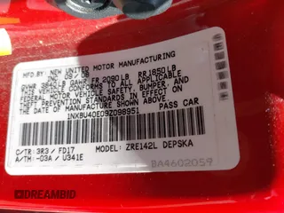 2009 Toyota Corolla with VIN 1NXBU40E09Z098951, listed as a IAAI auction lot 42090512 with 199,787 mi miles. Bid and sale history available at carsss.com. Image 9.