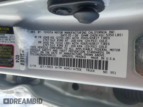 2008 Toyota Tacoma PreRunner with VIN 5TEJU62N28Z586121, listed as a Copart auction lot 50800795 with 0 mi miles and Salvage Title. Bid and sale history available at carsss.com. Image 13.