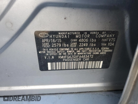 2015 Hyundai Azera z VIN KMHFG4JGXFA483472, wystawiony jako Copart lot #52216745 z przebiegiem 130 758 mil mil oraz Szkoda całkowita • Salvage title. Historia ofert i sprzedaży dostępna na DreamBid. Obrazek 14.