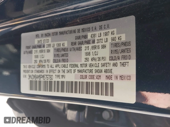 2023 Mazda CX-30 S with VIN 3MVDMBAM6PM579780, listed as a IAAI auction lot 41780720 with 32,603 mi miles and . Bid and sale history available at DreamBid. Image 9.