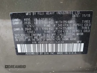 2016 Subaru Outback Premium с VIN 4S4BSBFC4G3264634, выставлен на аукционе IAAI как лот 42463727 с пробегом 72 756 миль миль и . История ставок и продаж доступна на DreamBid. Изображение 9.