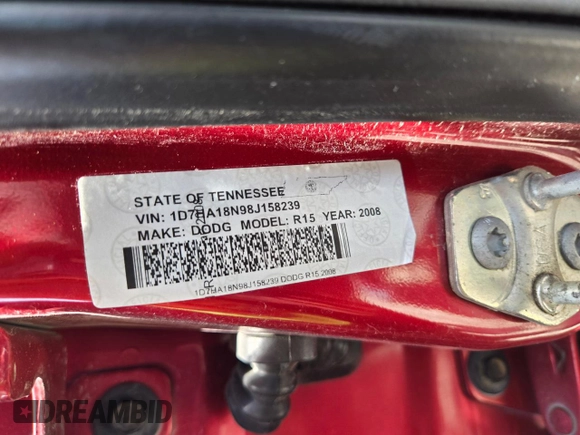 2008 Dodge 1500 SLT with VIN 1D7HA18N98J158239, listed as a Copart auction lot 45502435 with Not provided miles and Non repairable. Bid and sale history available at DreamBid. Image 12.
