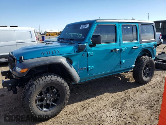 2024 Jeep Wrangler Willys z VIN 1C4RJXN67RW218280, wystawiony jako Copart lot #53845845 z przebiegiem 5 281 mil mil oraz Szkoda całkowita • Salvage title. Historia ofert i sprzedaży dostępna na DreamBid. Obrazek 1.