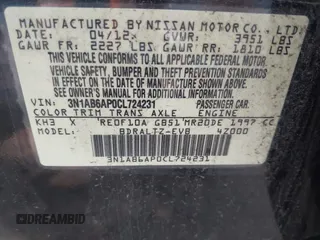 2012 Nissan Sentra SR with VIN 3N1AB6AP0CL724231, listed as a IAAI auction lot 42376501 with 66,333 mi miles and . Bid and sale history available at DreamBid. Image 9.