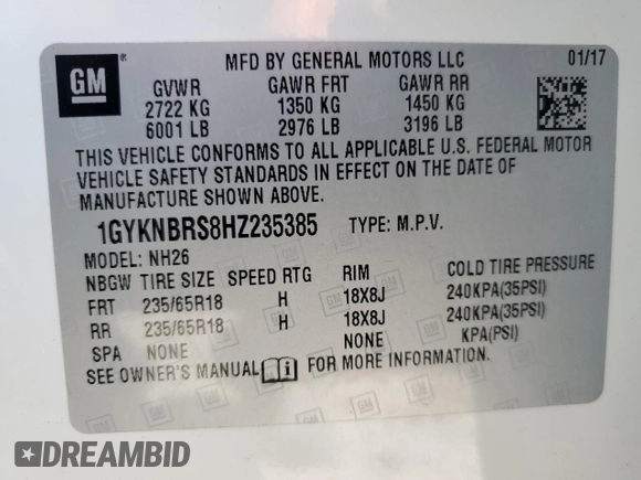 2017 Cadillac XT5 Luxury FWD with VIN 1GYKNBRS8HZ235385, listed as a Copart auction lot 55817055 with 29,590 mi miles and Salvage Title. Bid and sale history available at DreamBid. Image 13.