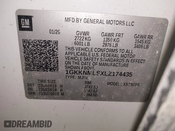 2020 GMC Acadia SLT with VIN 1GKKNMLSXLZ174435, listed as a IAAI auction lot 41437261 with 71,005 mi miles and . Bid and sale history available at DreamBid. Image 9.