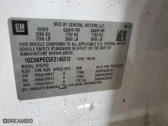 2015 Chevrolet Silverado 1500 Work Truck with VIN 1GCVKPEC5FZ149312, listed as a Copart auction lot 49385635 with 159,285 mi miles and Salvage Title. Bid and sale history available at carsss.com. Image 12.