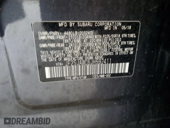 2018 Subaru Forester Touring z VIN JF2SJAWC6JH592411, wystawiony jako Copart lot #57876965 z przebiegiem 62 456 mil mil oraz Szkoda całkowita • Salvage title. Historia ofert i sprzedaży dostępna na DreamBid. Obrazek 14.