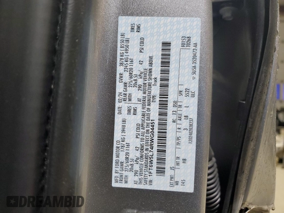 2024 Ford F-150 Lightning Lariat z VIN 1FT6W5L74RWG04451, wystawiony jako Copart lot #86058664 z przebiegiem 2 232 mil mil oraz Szkoda całkowita • Salvage title. Historia ofert i sprzedaży dostępna na DreamBid. Obrazek 13.